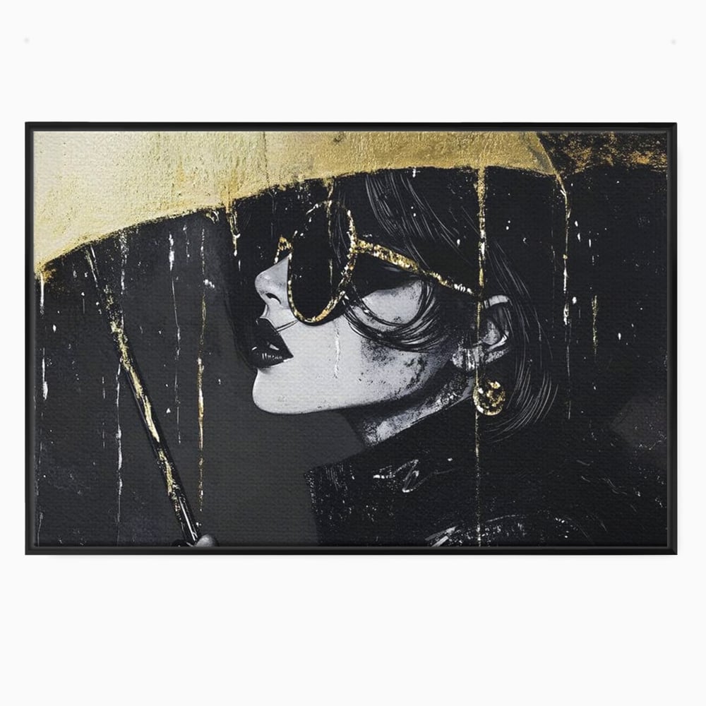 Tablou canvas cu tablou canvas cu portret de femeie, in rama de aluminiu negru