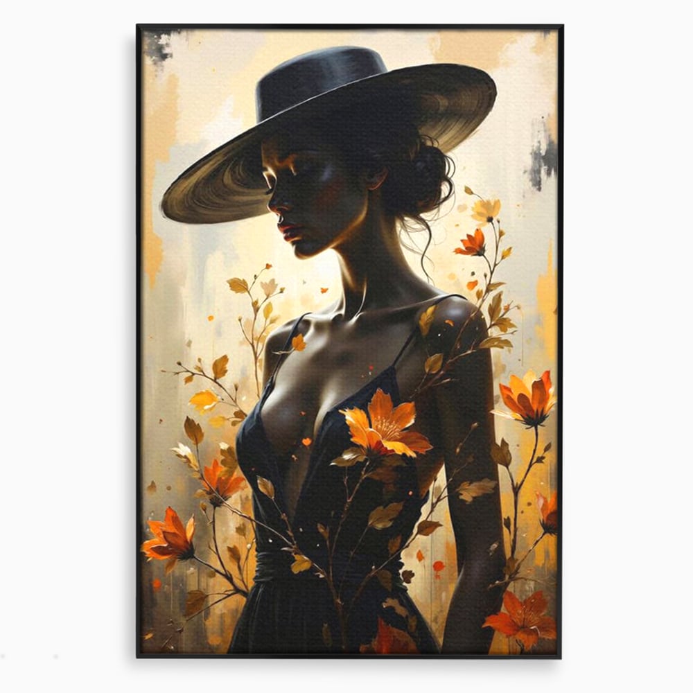 Tablou canvas cu tablou canvas cu silueta feminina, in rama de aluminiu negru