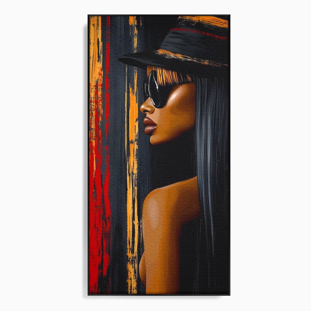Tablou canvas cu tablou canvas cu ilustratia unei femei, in rama de aluminiu negru