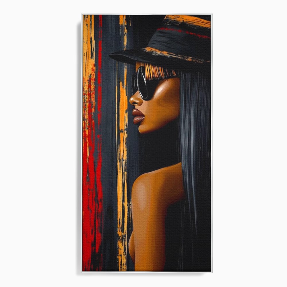 Tablou canvas cu tablou canvas cu ilustratia unei femei, in rama de aluminiu argintiu