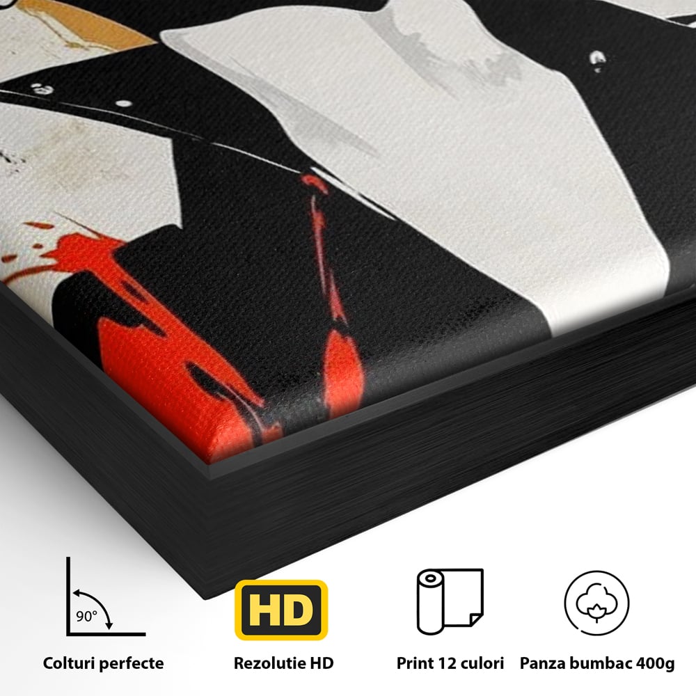 Detaliu al suprafetei: tablou canvas cu femeie rebela, in rama de aluminiu negru