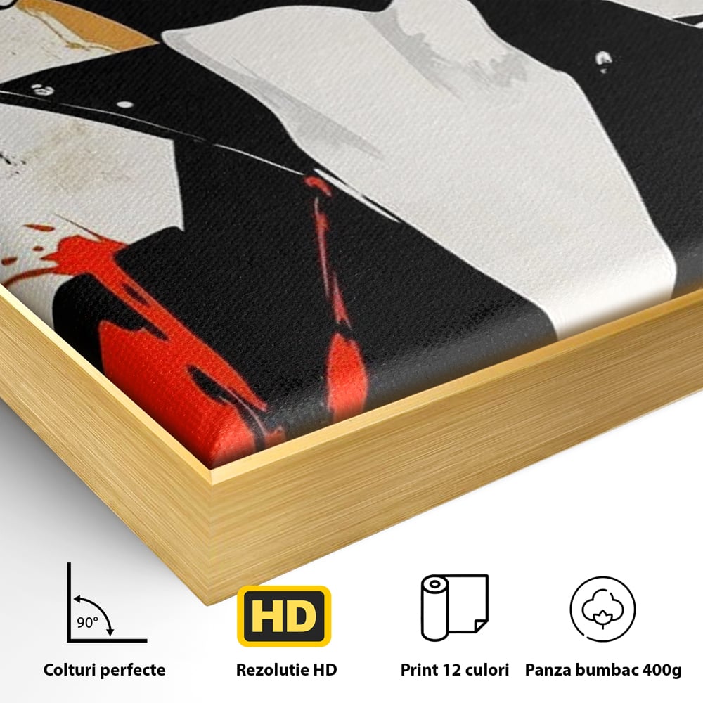 Detaliu al suprafetei: tablou canvas cu femeie rebela, in rama de aluminiu auriu