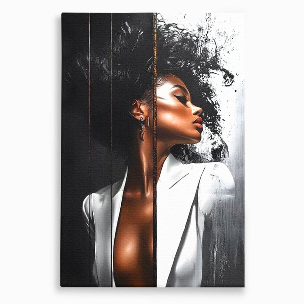 Tablou canvas cu tablou canvas cu portret feminin stilizat, fara rama, pe sasiu de lemn