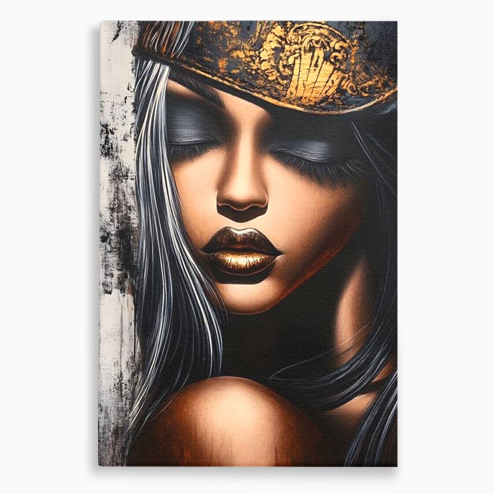 Tablou canvas cu tablou canvas cu femeie si coroana aurie, fara rama, pe sasiu de lemn