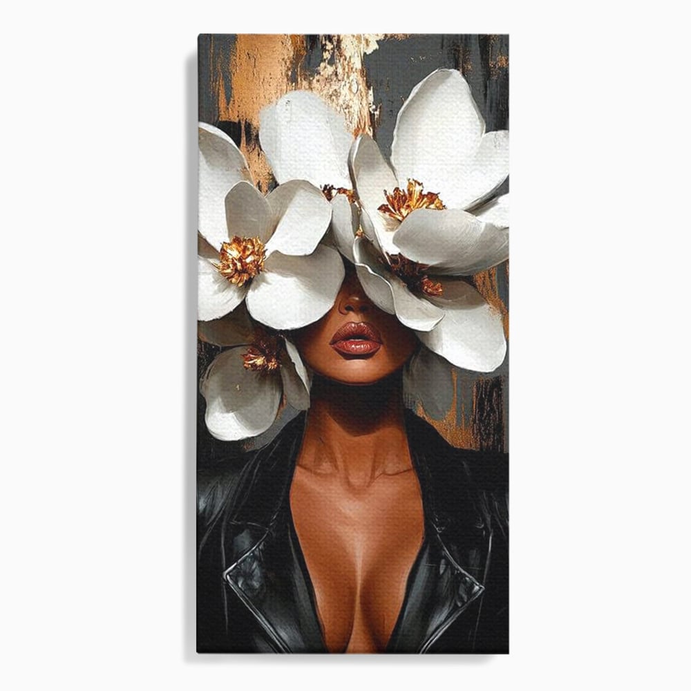 Tablou canvas cu tablou canvas cu femeie si magnolii, fara rama, pe sasiu de lemn