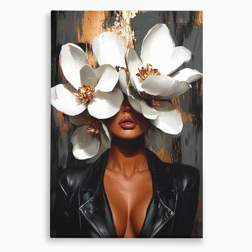 Tablou canvas cu tablou canvas cu femeie si magnolii, fara rama, pe sasiu de lemn