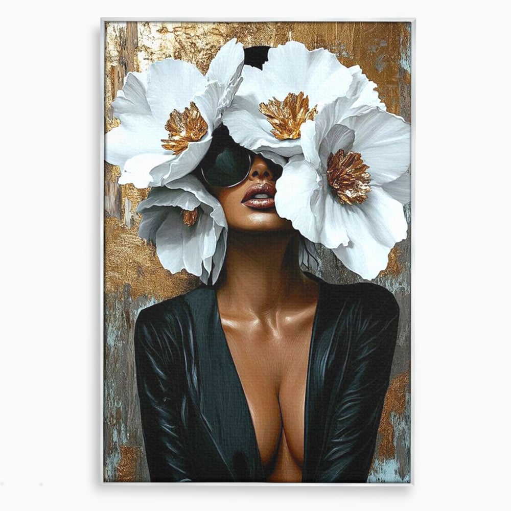 Tablou canvas cu tablou canvas cu silueta feminina, in rama de aluminiu argintiu