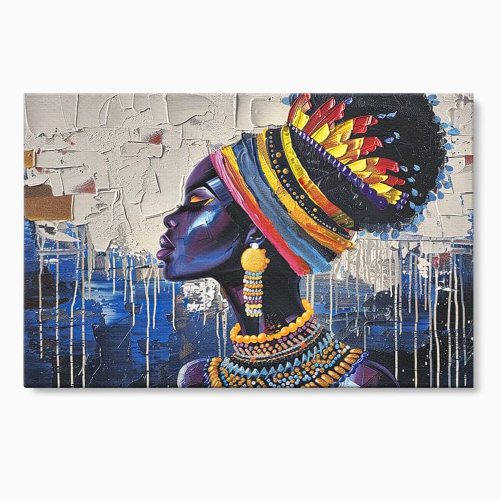 Tablou canvas cu tablou canvas cu regina africana in profil, fara rama, pe sasiu de lemn