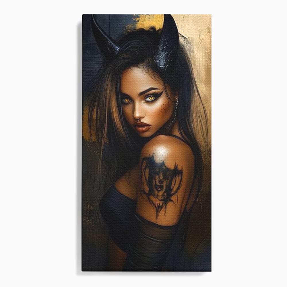 Tablou canvas cu tablou canvas cu portret de femeie demon, fara rama, pe sasiu de lemn