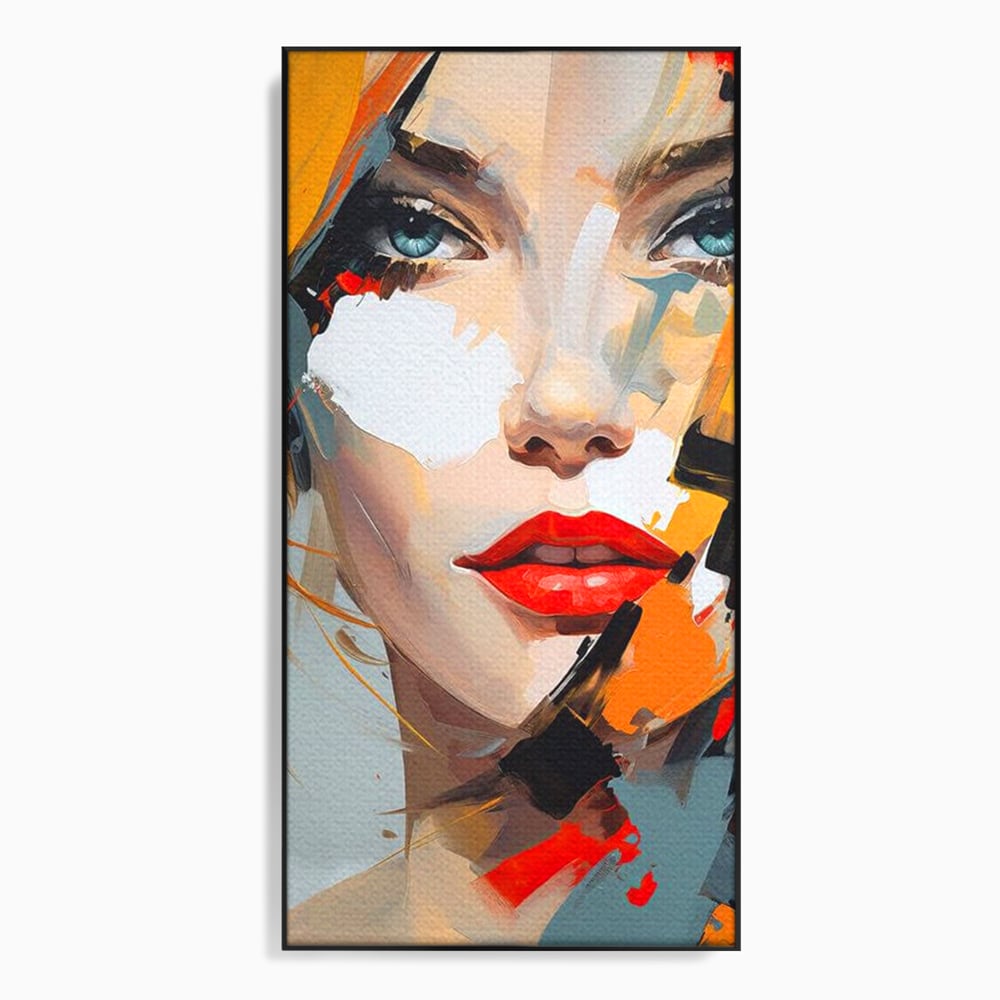 Tablou canvas cu tablou canvas cu chip de femeie, in rama de aluminiu negru