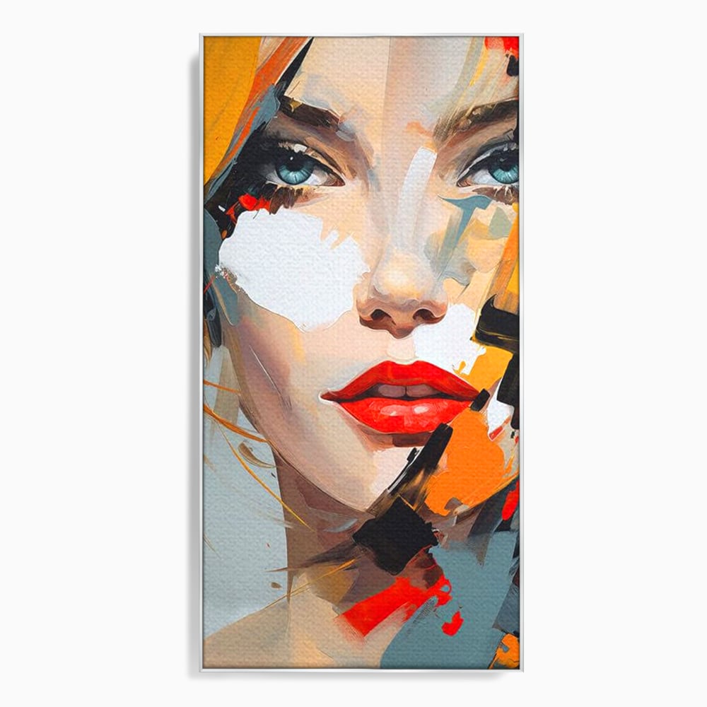 Tablou canvas cu tablou canvas cu chip de femeie, in rama de aluminiu argintiu
