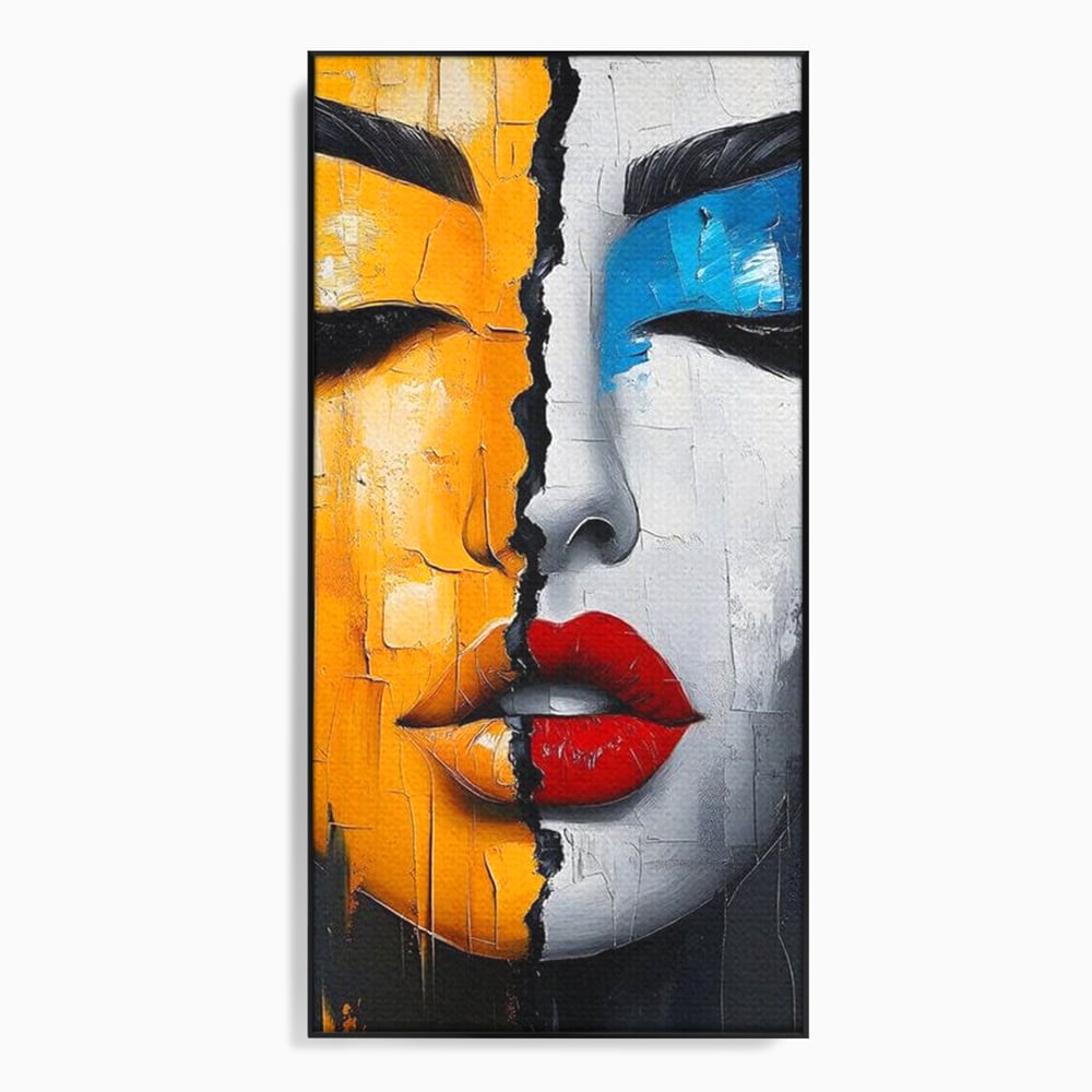 Tablou canvas cu tablou canvas portret feminin divizat, in rama de aluminiu negru