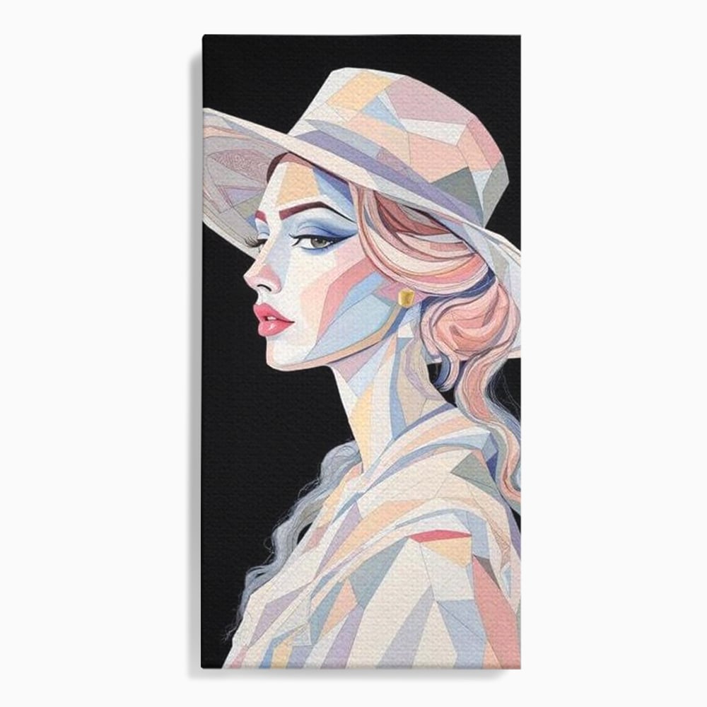 Tablou canvas cu tablou canvas cu femeie in stil cubist, fara rama, pe sasiu de lemn
