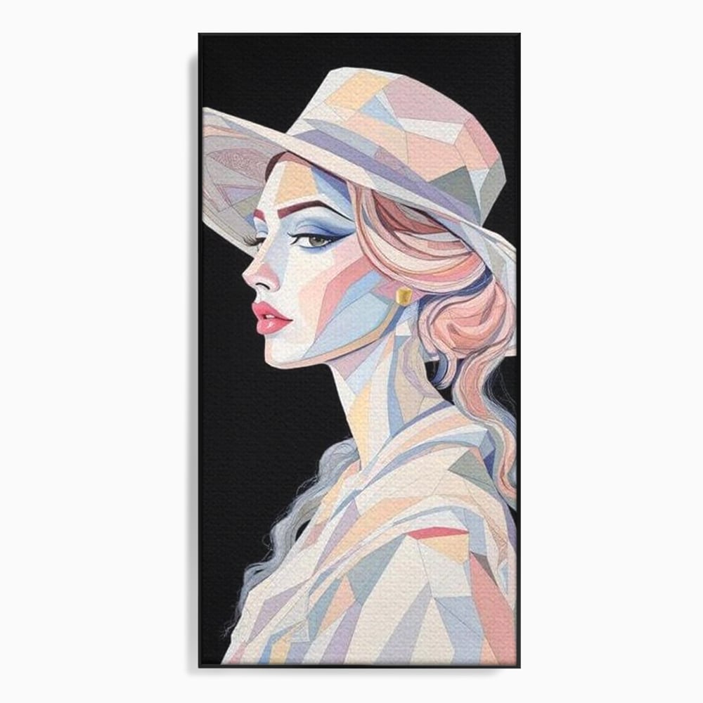 Tablou canvas cu tablou canvas cu femeie in stil cubist, in rama de aluminiu negru