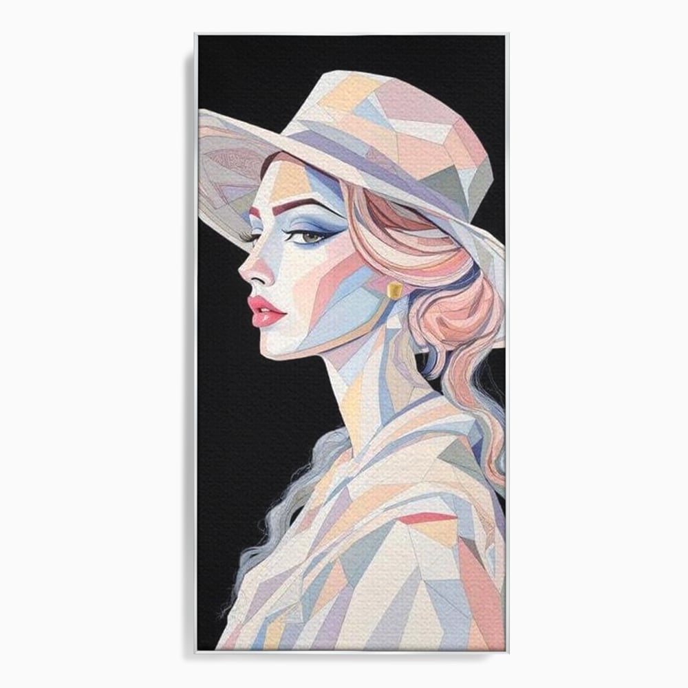 Tablou canvas cu tablou canvas cu femeie in stil cubist, in rama de aluminiu argintiu