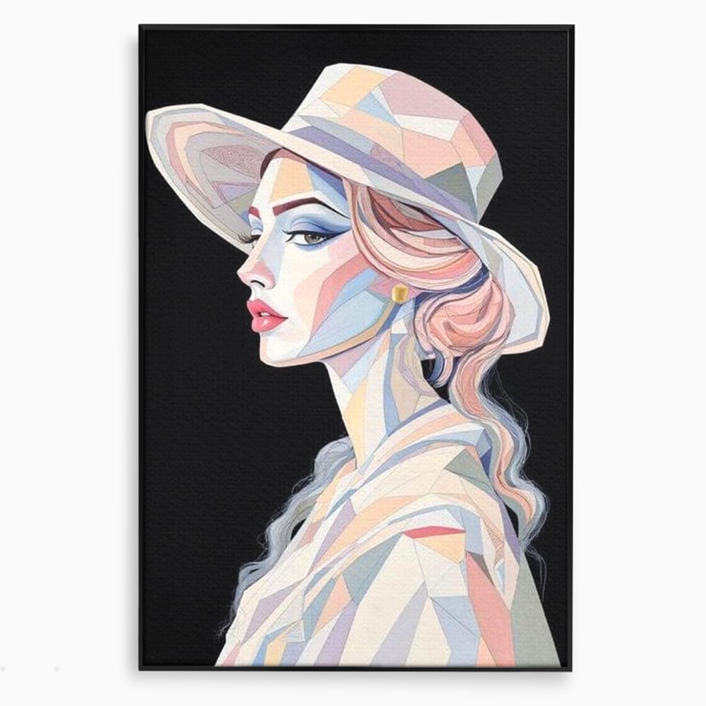 Tablou canvas cu tablou canvas cu femeie in stil cubist, in rama de aluminiu negru