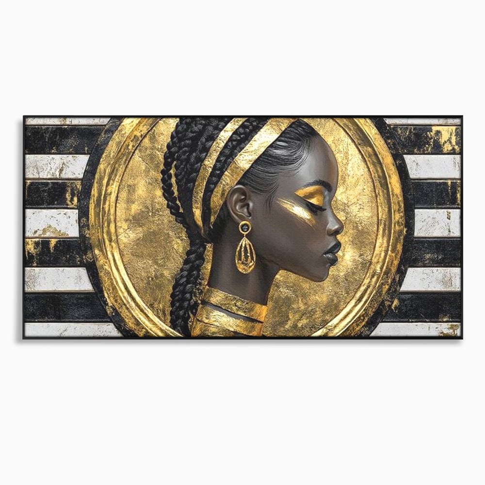 Tablou canvas cu tablou canvas cu portret afro, in rama de aluminiu negru
