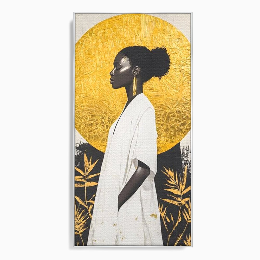 Tablou canvas cu tablou canvas cu portret de femeie afro, in rama de aluminiu argintiu