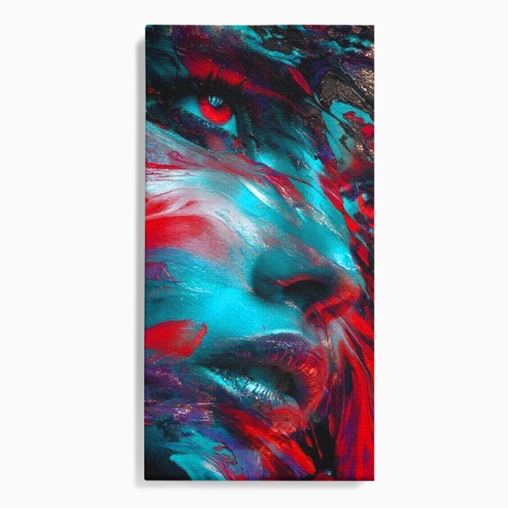 Tablou canvas cu tablou canvas cu portret abstract si ochi rosu, fara rama, pe sasiu de lemn