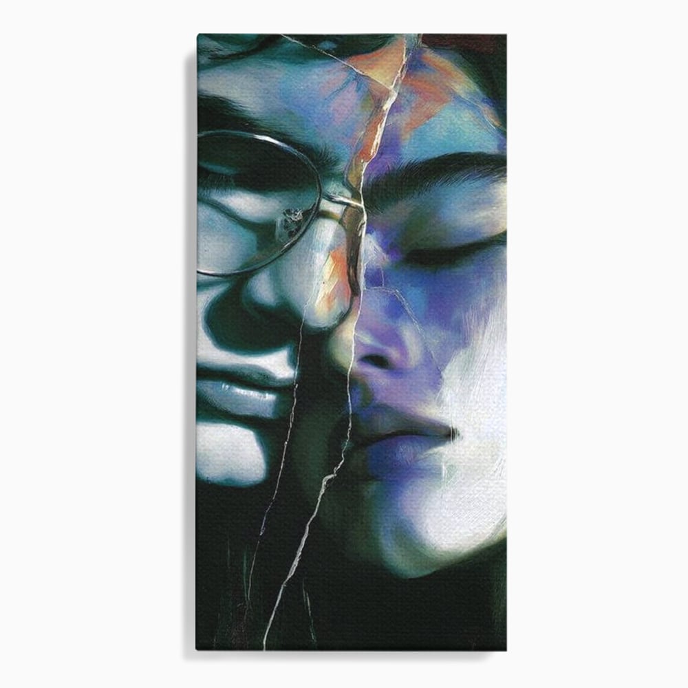 Tablou canvas cu tablou canvas cu chipuri despartite de cioburi, fara rama, pe sasiu de lemn
