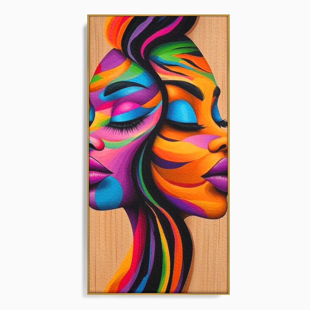 Tablou canvas cu tablou canvas cu doua fete profil, in rama de aluminiu auriu