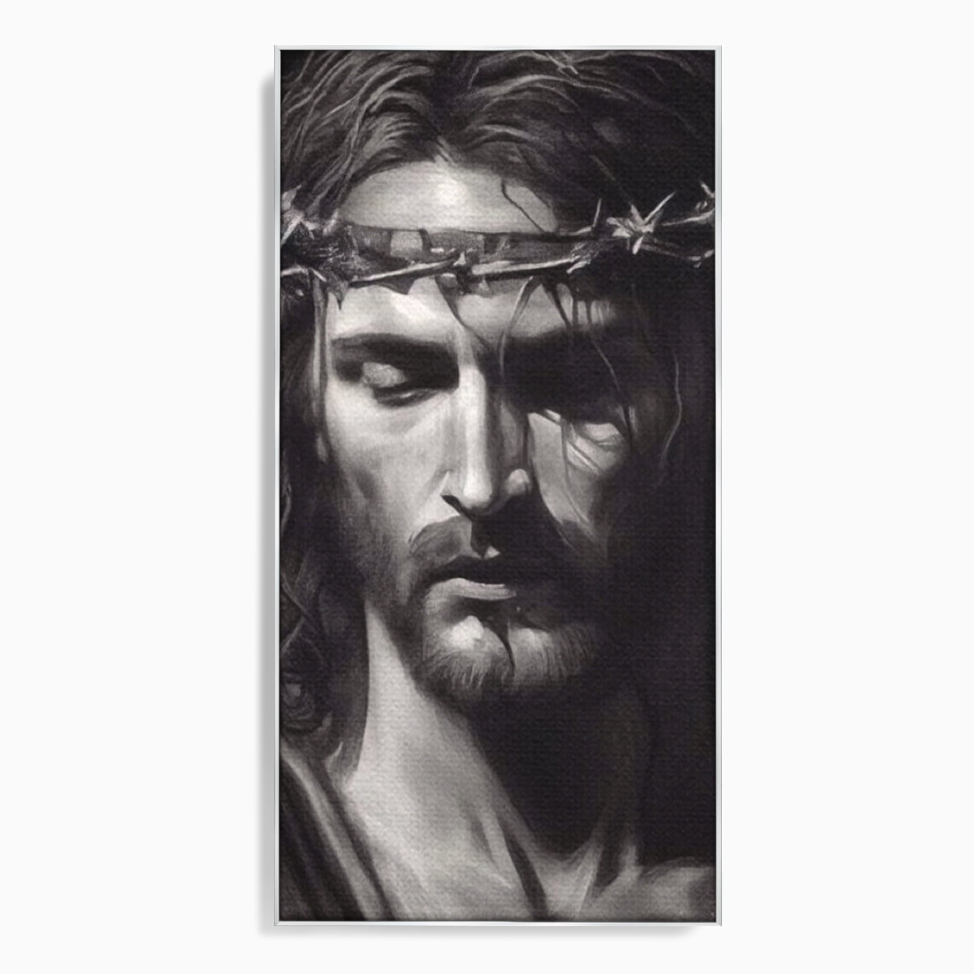 Tablou canvas cu tablou canvas cu portretul lui iisus, in rama de aluminiu argintiu