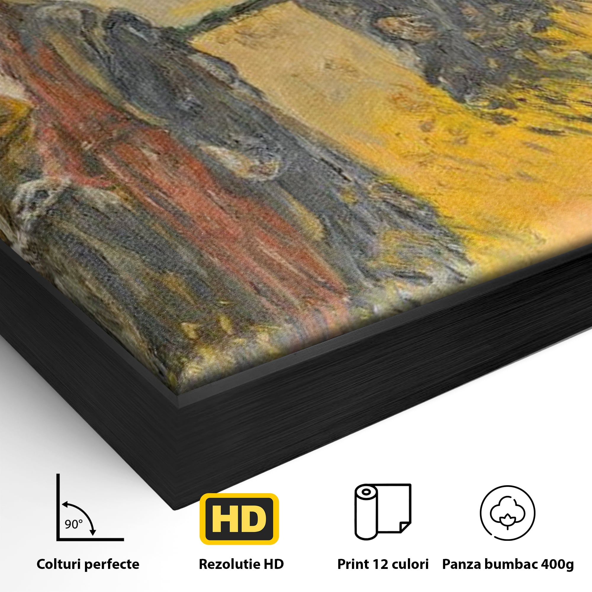 Detaliu al suprafetei: tablou canvas cu isus si apostolii pe drum, in rama de aluminiu negru
