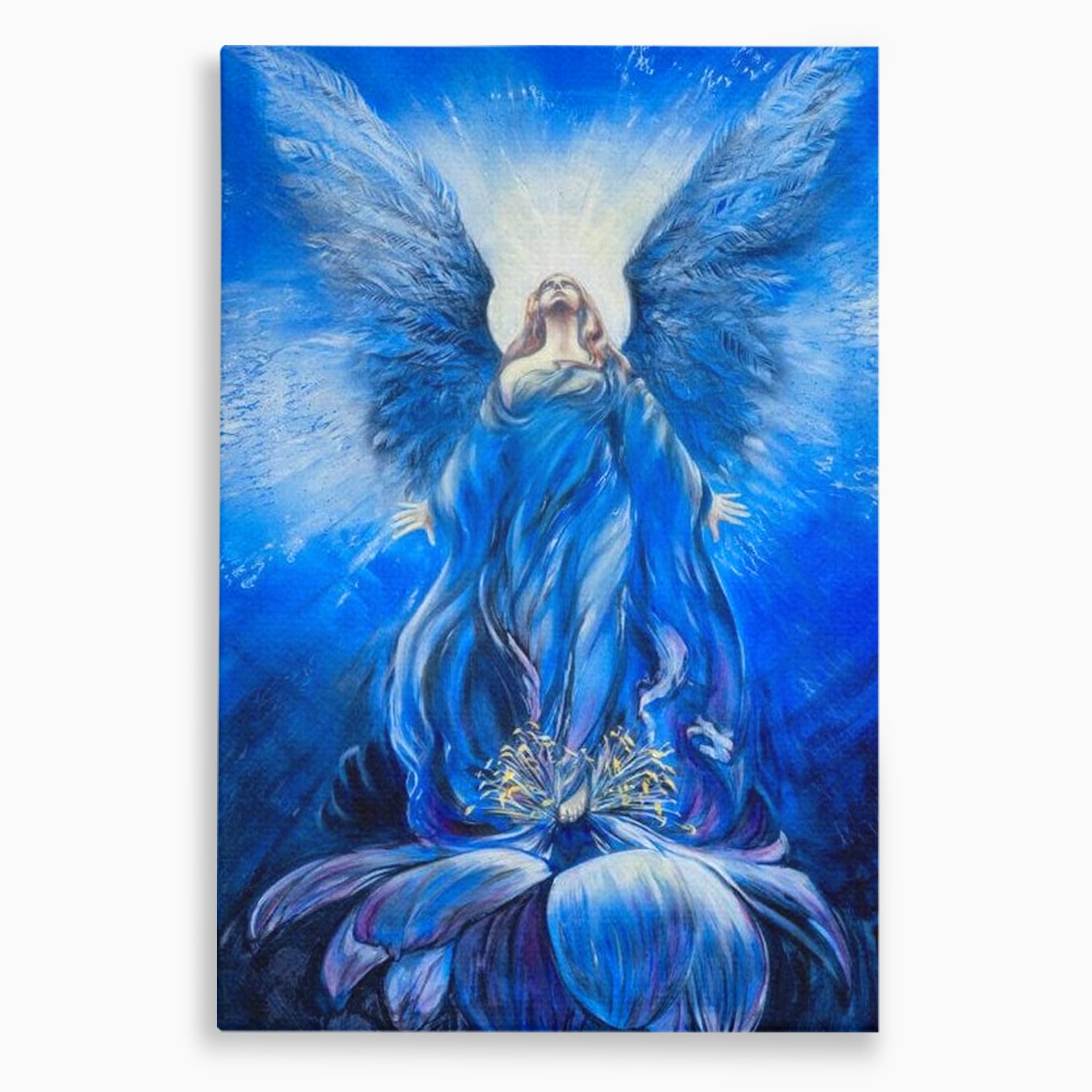 Tablou canvas cu tablou canvas cu inger albastru, fara rama, pe sasiu de lemn
