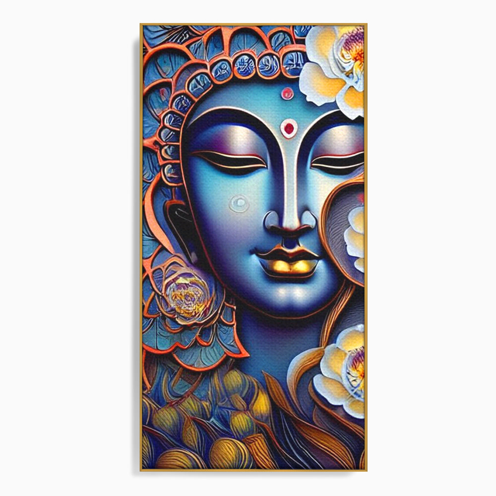 Tablou canvas cu tablou canvas cu portretul lui buddha, in rama de aluminiu auriu