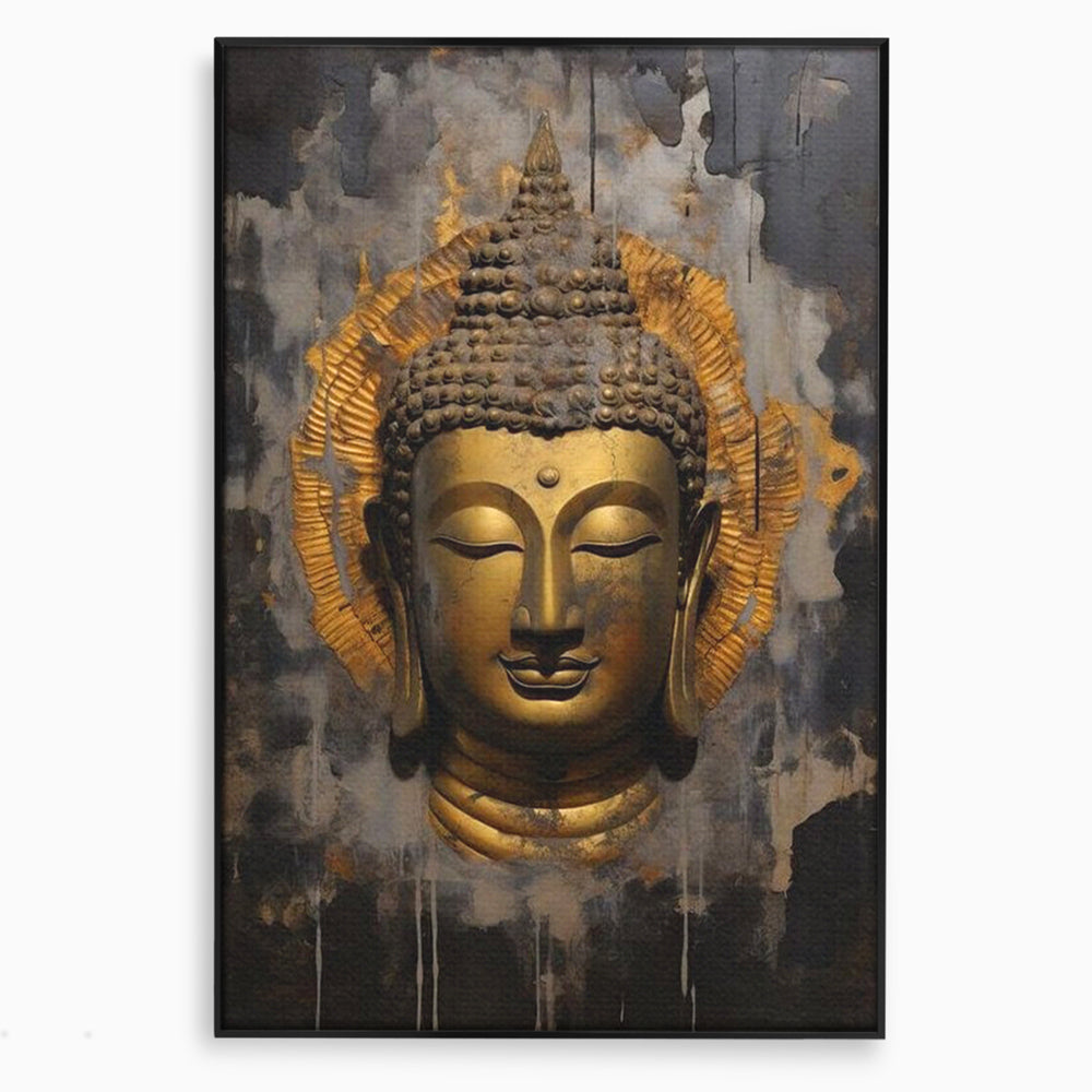 Tablou canvas cu tablou canvas cu capul lui buddha, in rama de aluminiu negru