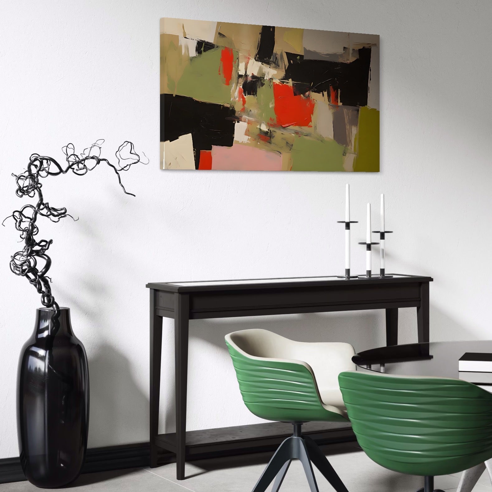 Pictura abstracta cu pete rosu si verde, tablou canvas pentru perete