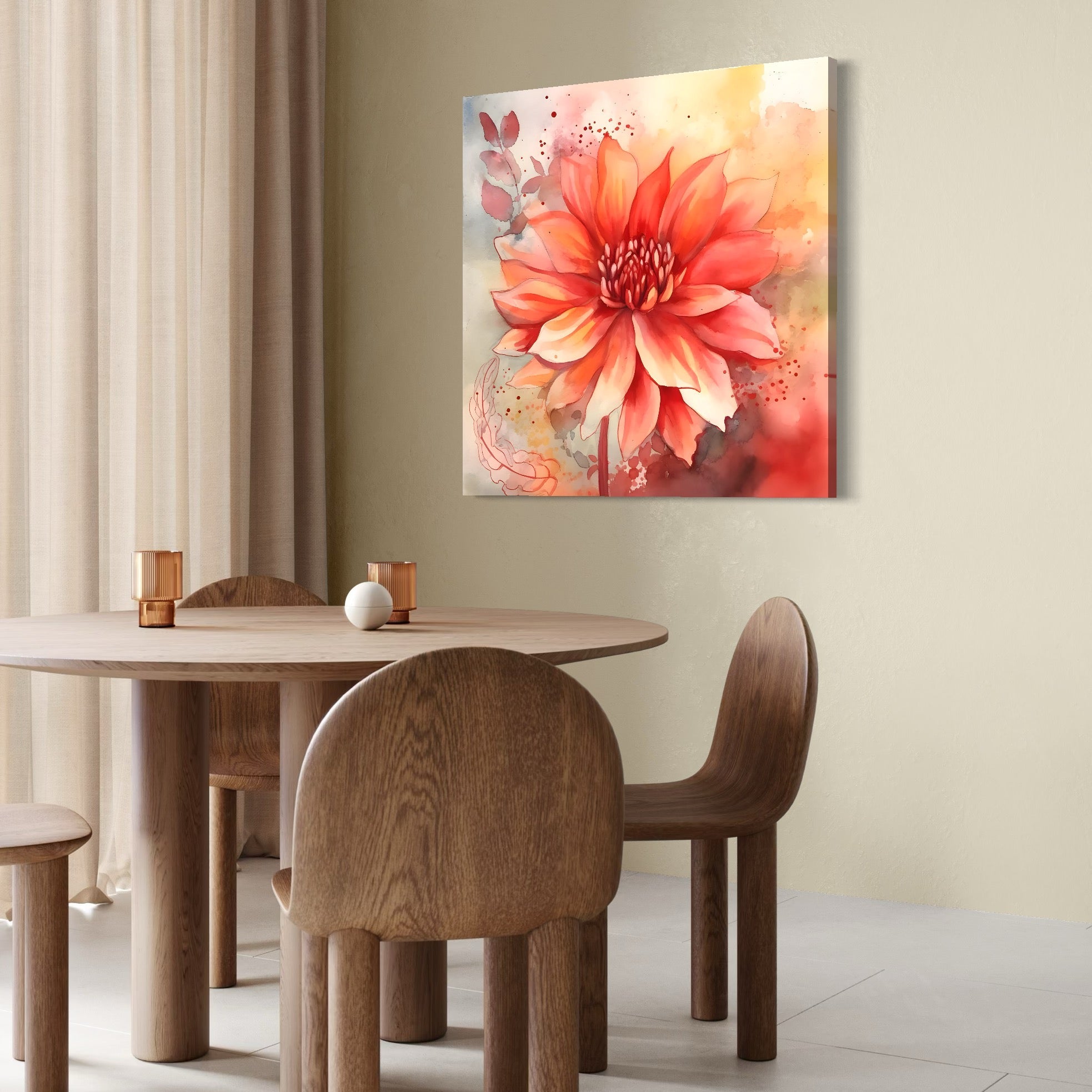 Imagine cu tablou canvas cu floare de dalie, tiparita pe panza canvas