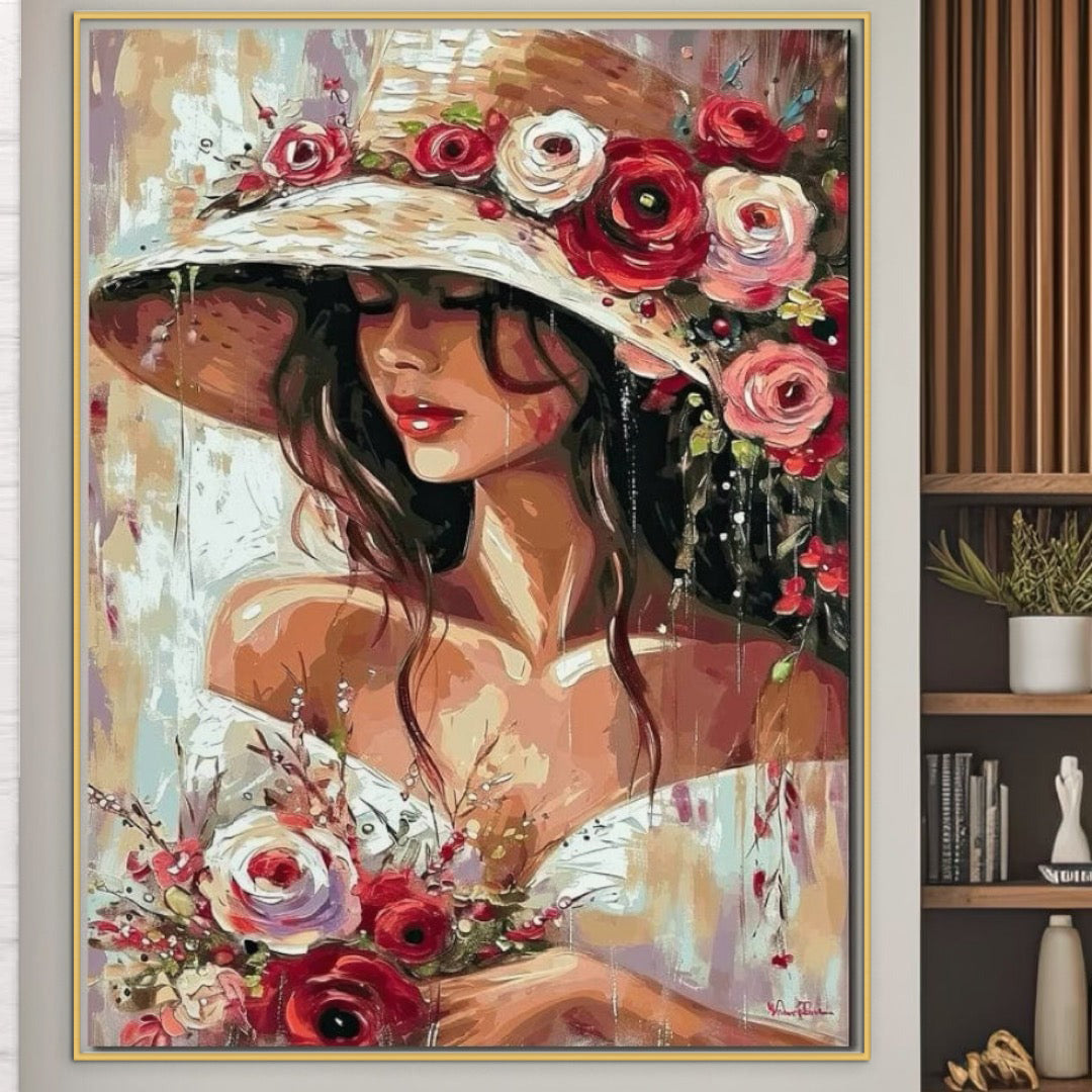 Tablou canvas cu tablou canvas cu portret de femeie cu palarie