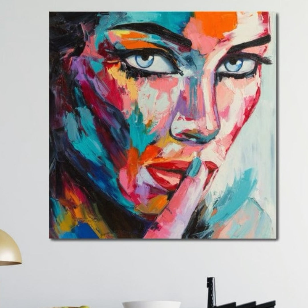 Tablou canvas cu tablou canvas cu chip de femeie in culori vibrante