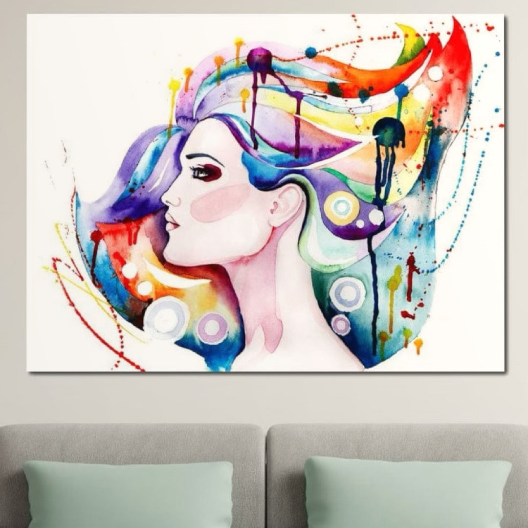 Tablou canvas cu pictura profil femeie par colorat
