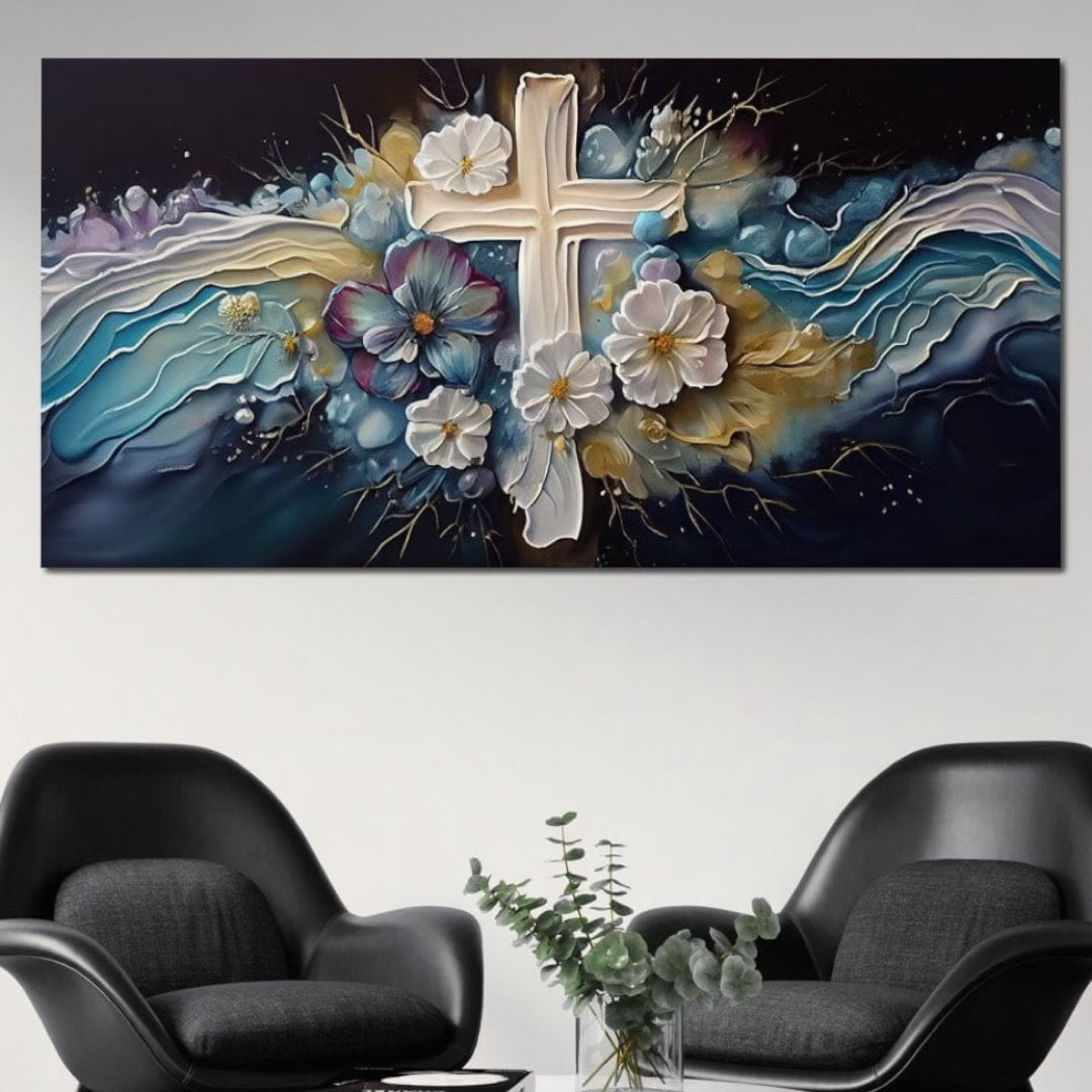 Tablou canvas cu tablou canvas cu cruce si flori