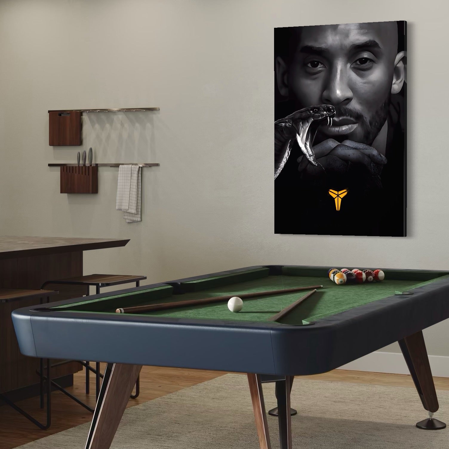 Imagine cu tablou portret kobe bryant cu un sarpe, tiparita pe panza canvas
