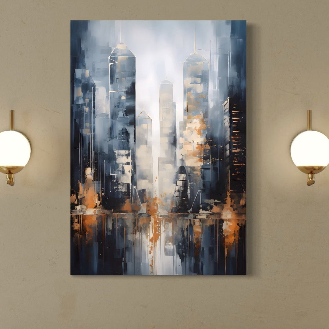 Tablou canvas cu pictura abstracta cu zgarie-nori urbani