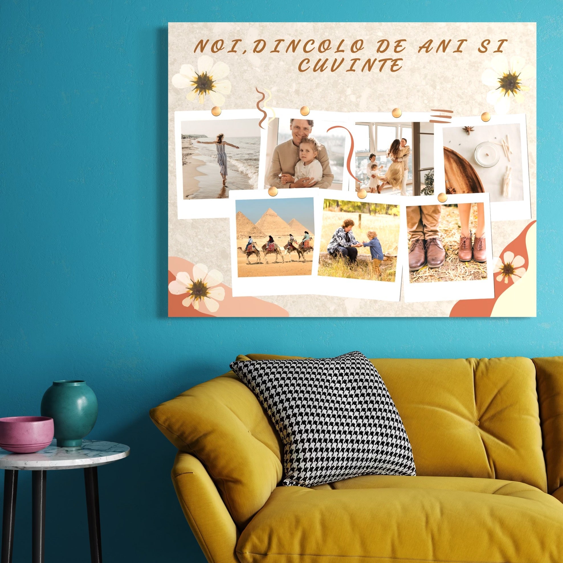 Imagine cu tablou canvas personalizat cu fotografii de familie, tiparita pe panza canvas
