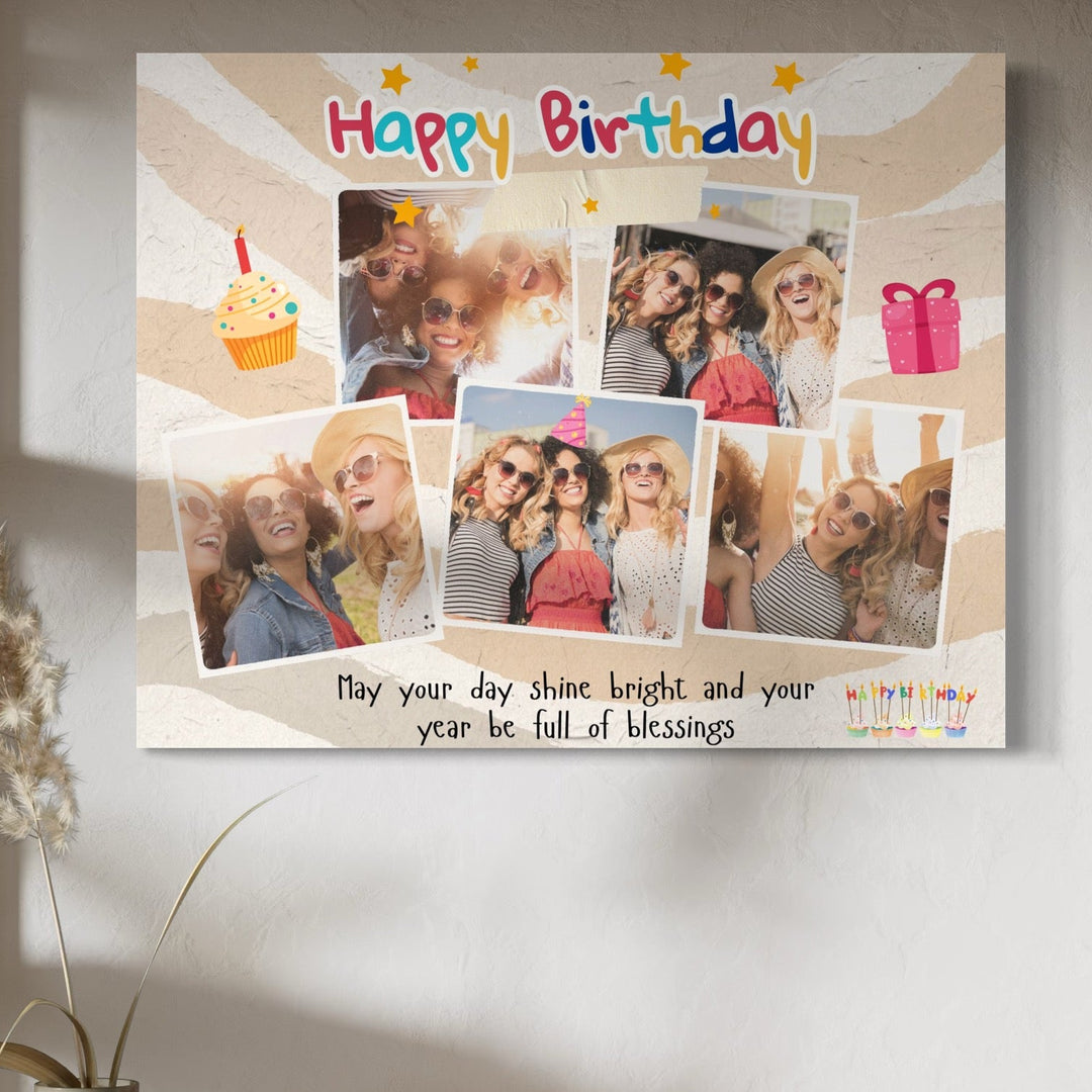 Tablou canvas cu tablou personalizat happy birthday cu colaj foto