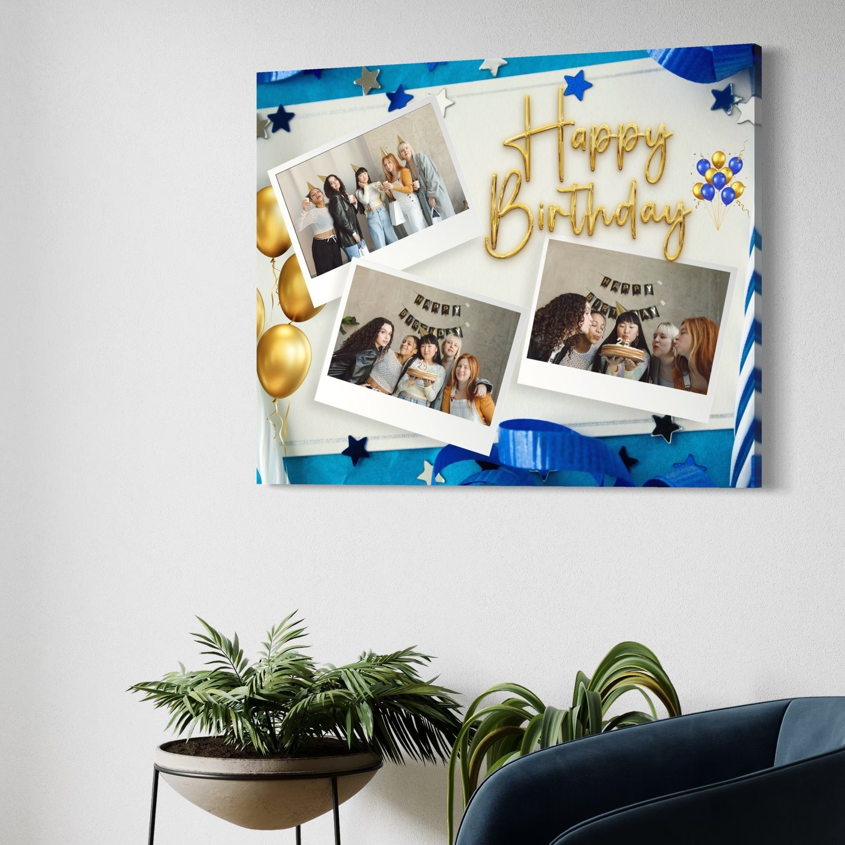 Imagine cu tablou canvas personalizat cu fotografii aniversare, tiparita pe panza canvas
