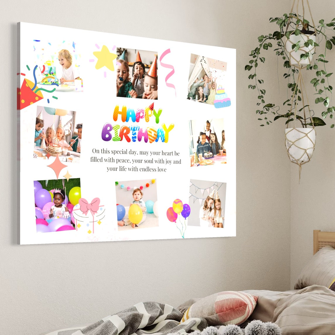 Imagine cu tablou canvas aniversar cu opt fotografii, tiparita pe panza canvas