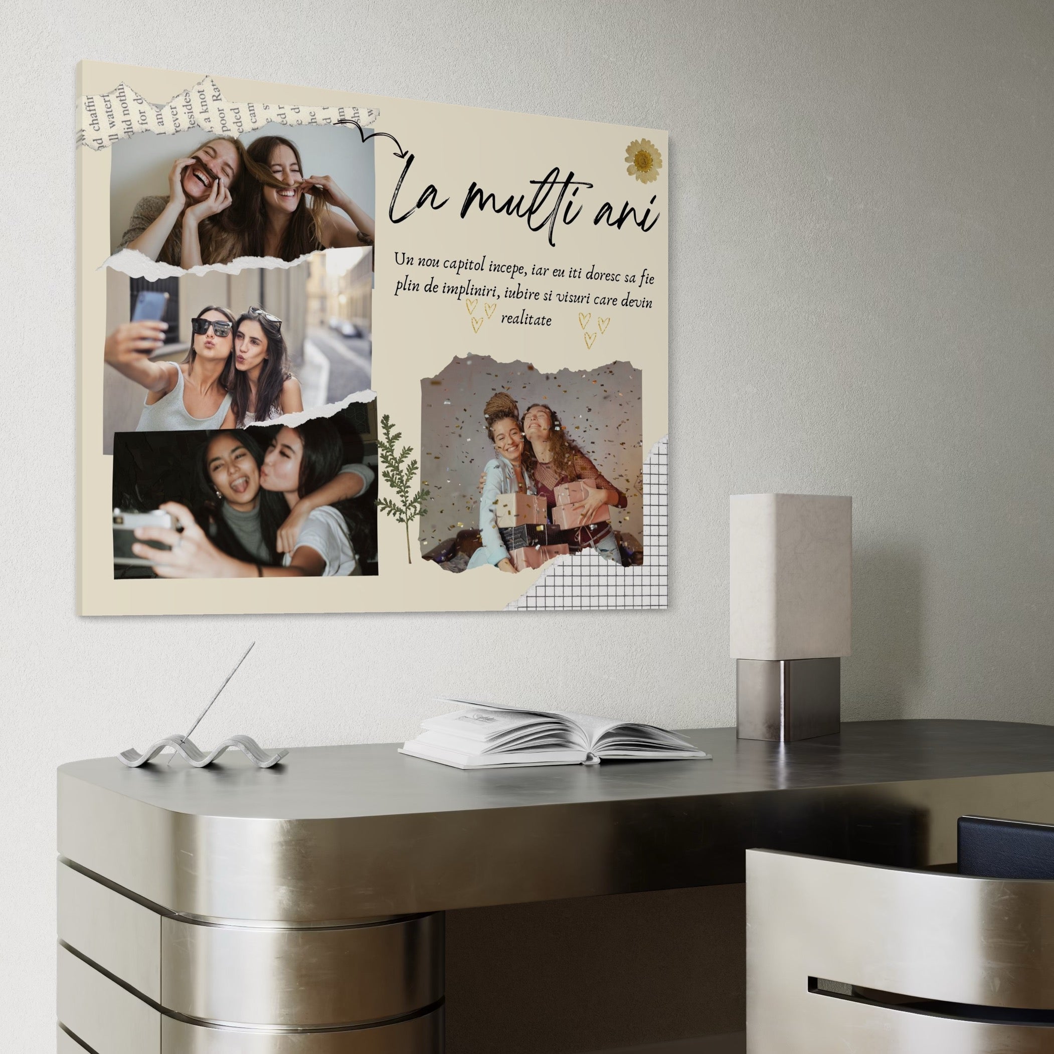 Imagine cu tablou personalizat cu patru fotografii, tiparita pe panza canvas
