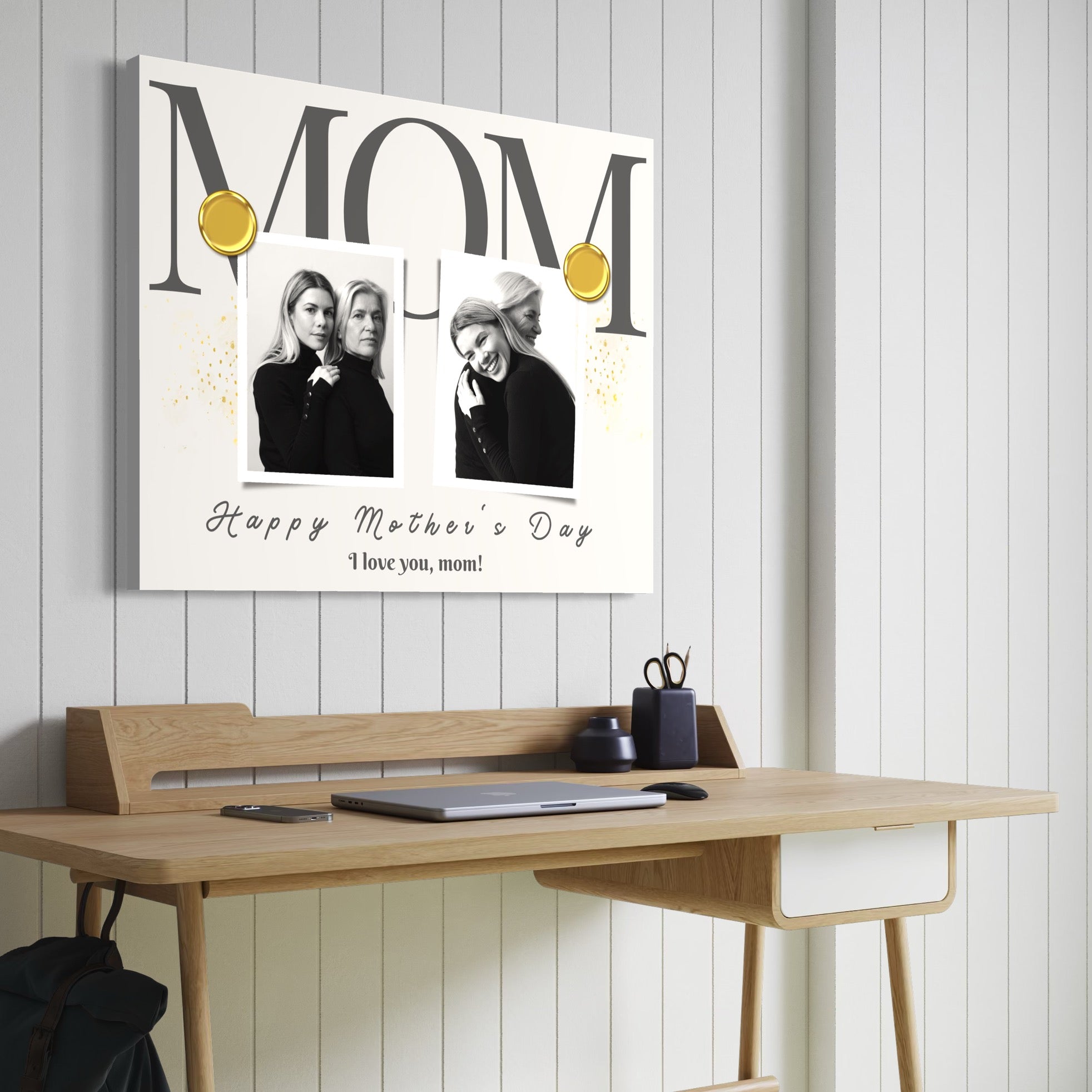 Imagine cu decor perete cu fotografii mama-fiica, tiparita pe panza canvas