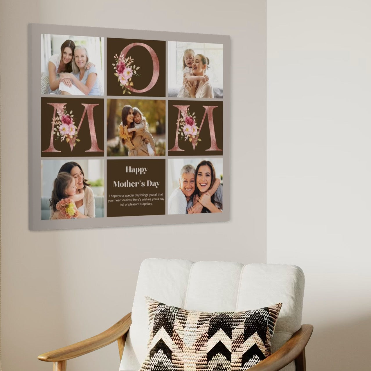 Imagine cu tablou canvas personalizat cu fotografii de familie, tiparita pe panza canvas