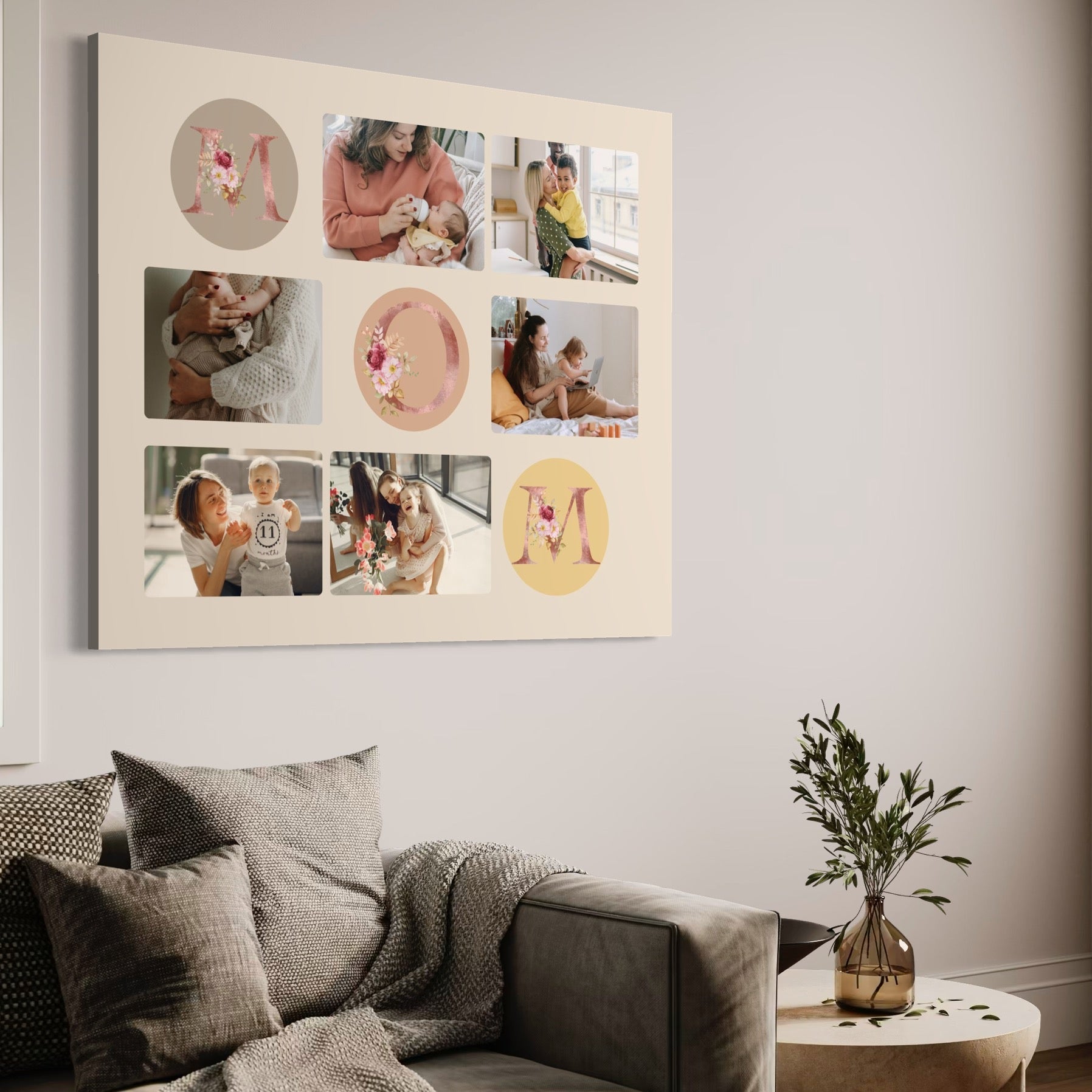 Imagine cu tablou canvas personalizat cu fotografii de familie, tiparita pe panza canvas
