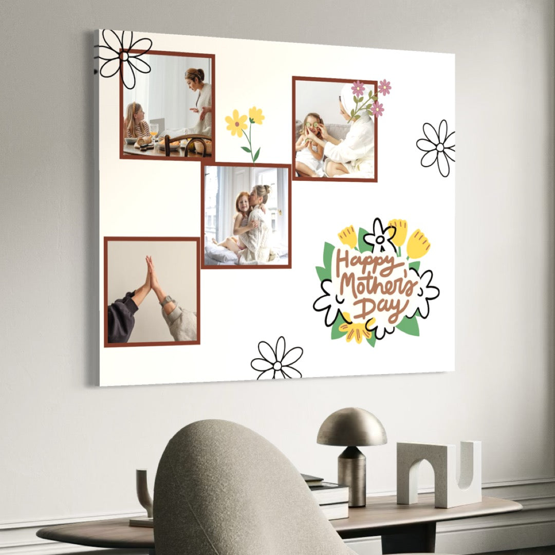 Imagine cu tablou personalizat pentru mama cu patru cadre foto, tiparita pe panza canvas