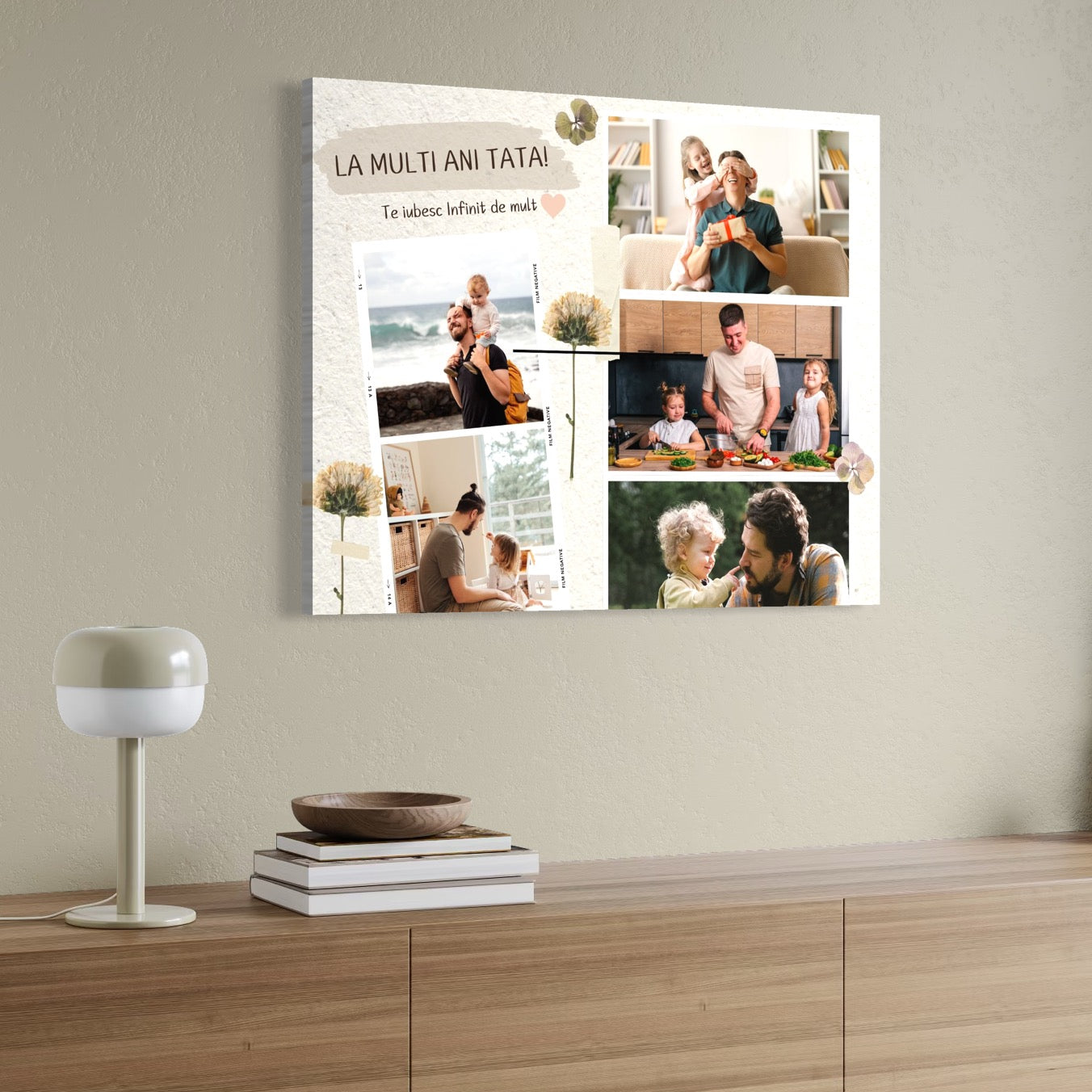 Imagine cu tablou canvas personalizat cu fotografii de familie, tiparita pe panza canvas