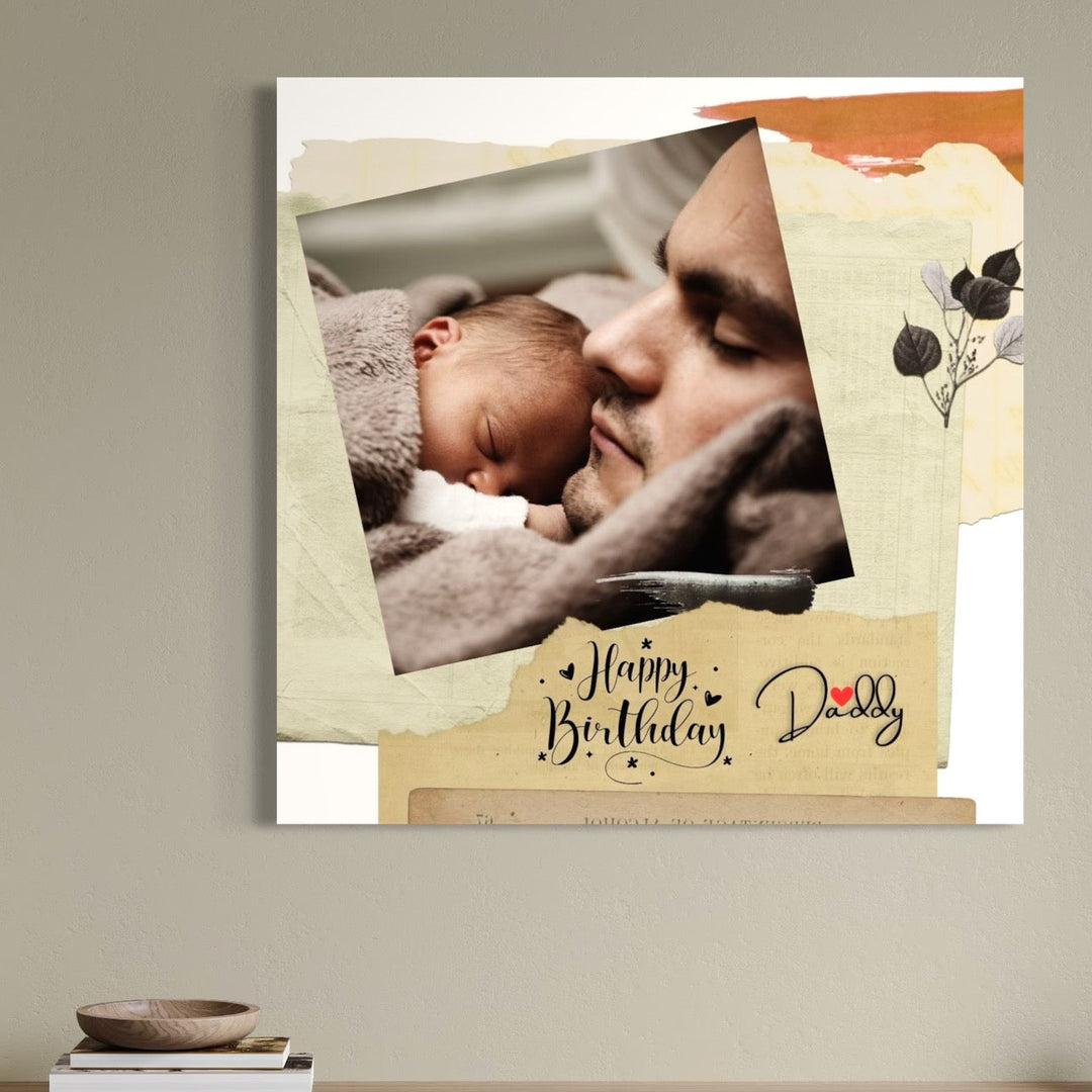 Tablou canvas cu portret tata si bebelus somnoros