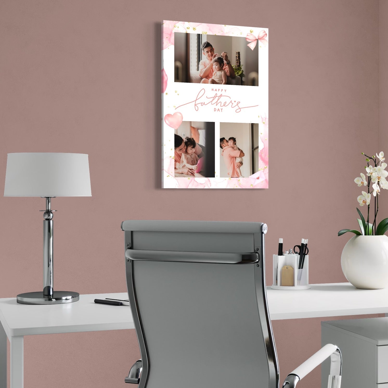Imagine cu tablou personalizat cu trei fotografii de familie, tiparita pe panza canvas